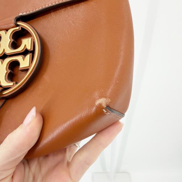 Tory Burch Miller Metal Logo Brown Tan Leather Crossbody Bag Small Handbag - Picture 7 of 9